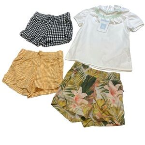 Bella Bliss white Top NWT and 3 old Navy Shorts clothes Bundle size 5 Girl